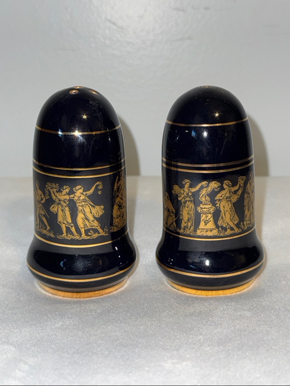 Black with 24K Gold Handmade Ancient Greece Greek Salt and Pepper Set